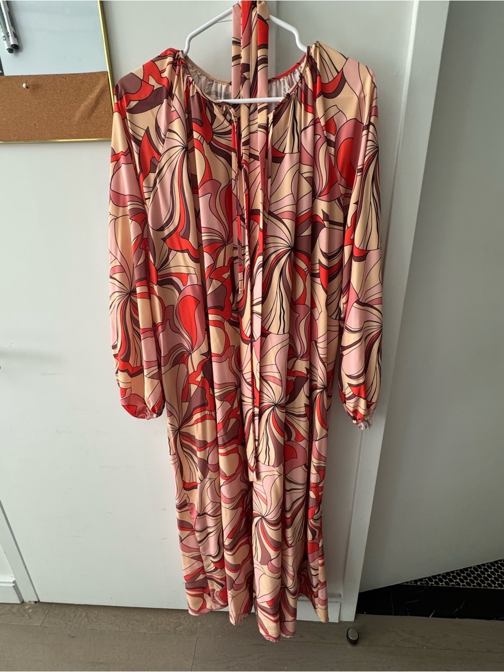 Abstract Swirl Maxi Dress in Pink & Red